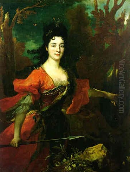 Portrait Of Jeanne-marie De Sacconin De Pravieux, Wife Of Francois Du Lieu, Seigneur De Chenevoux, As Diana Oil Painting by Nicolas de Largilliere