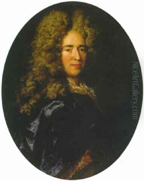 Portrait Of Yves-joseph Pommyer Wearing Full Wig Oil Painting by Nicolas de Largilliere