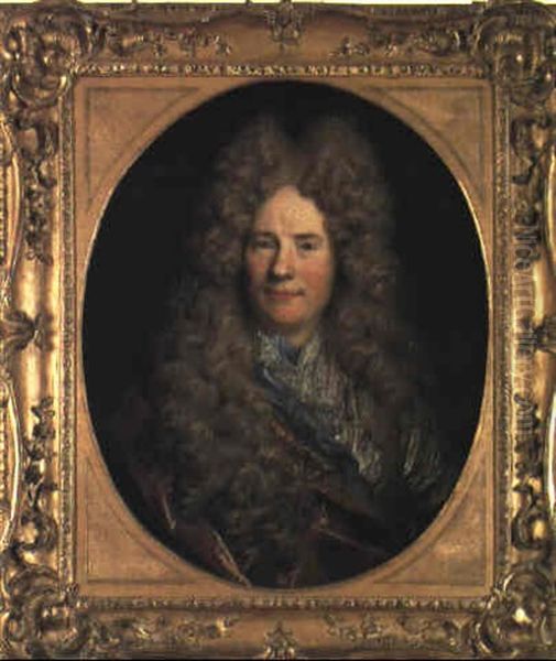 Portrait D'un Gentilhomme Coiffe D'une Longue Perruque Bouclee Oil Painting by Nicolas de Largilliere