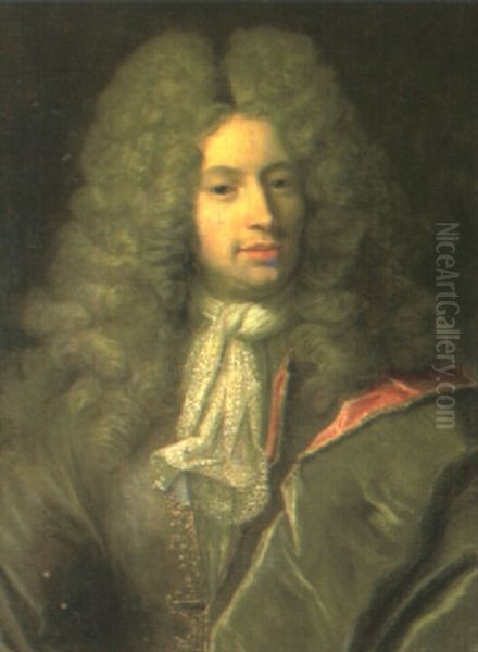 Portrait Of A Gentleman, Half-length, In Robes Abd An Embroidered Waistcoat Oil Painting by Nicolas de Largilliere