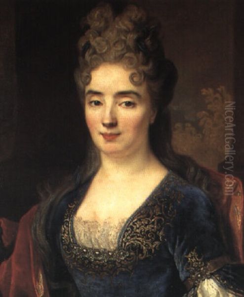 Portrait De Jeune Femme A La Robe Brodee Oil Painting by Nicolas de Largilliere