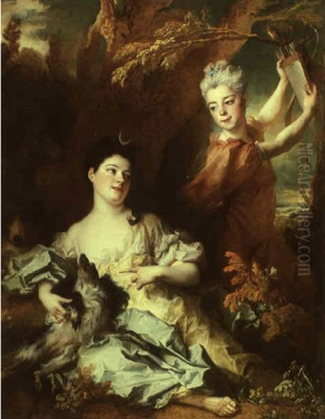 Portrait Of The Comtesse De Montsereau And Her Sister Oil Painting by Nicolas de Largilliere