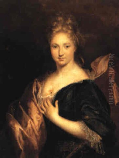 Portrait Of A Lady Wearing A Blue Dress Oil Painting by Nicolas de Largilliere