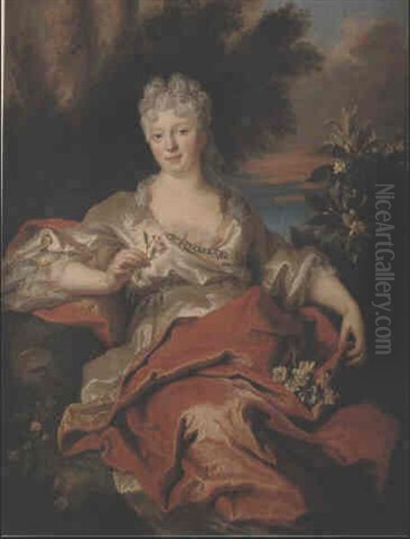 Portrait D'une Femme En Robe Blanche by Nicolas de Largilliere