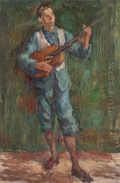 Portret Malarza Juliusza Studnickiego Z Gitara Oil Painting by Karol Larisch