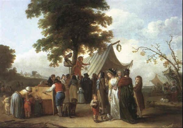 La Lanterne Magique Et Le Charlatan Dans Une Fete           Villageoise Oil Painting by Nicolas Louis Albert de LaRiva