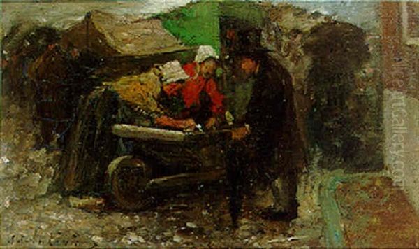 Choosing Ware From A Wheelbarrow Oil Painting by Adriaan de LaRiviere