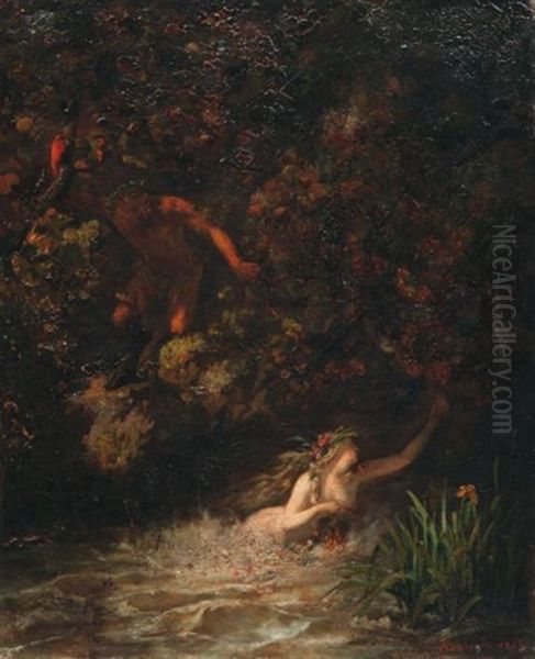 Satyre Surprenant Une Nymphe Oil Painting by Armand Laroche