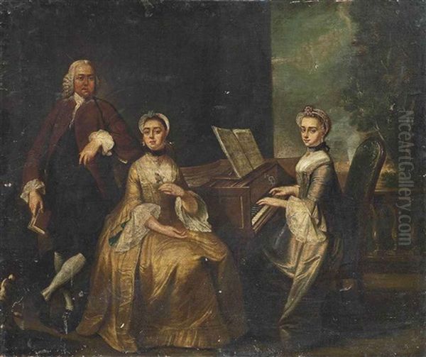 Portrait Of A Family Around A Harpsichord Oil Painting by Marcellus Laroon the Younger