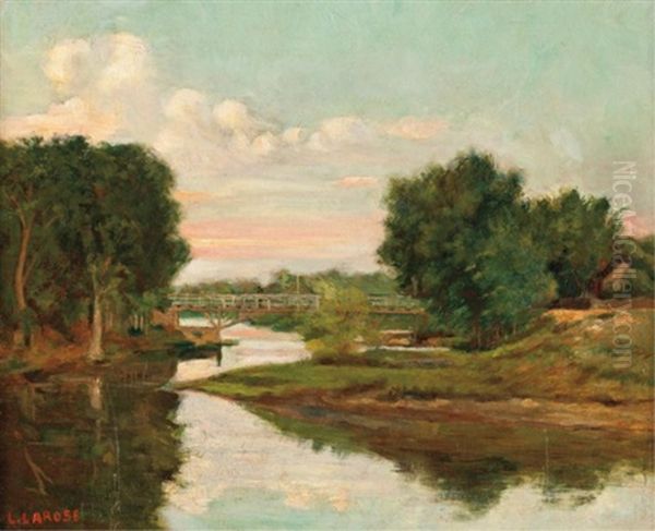 The River Crossing, Sunset Oil Painting by Ludger Larose