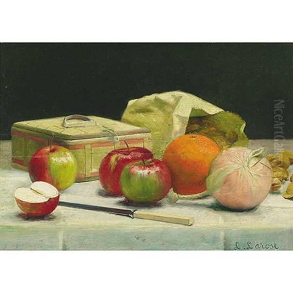 Bonbons, Noix, Pommes Et Oranges (+ Corbeille De Raisins Verts; 2 Works) Oil Painting by Ludger Larose