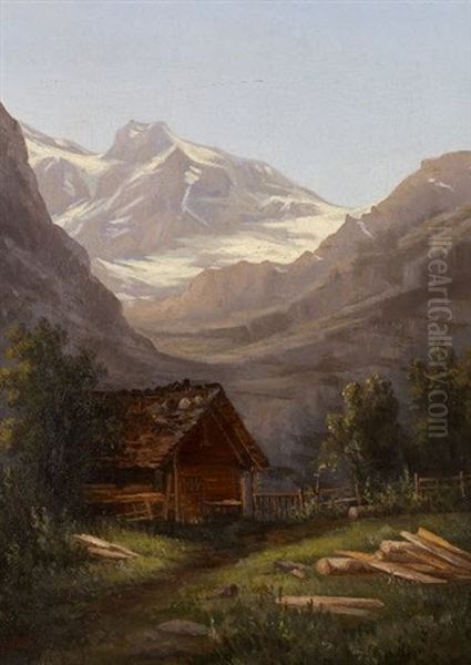 Chalet Sur La Route Du Gd-paradis, Champery Oil Painting by Cecile Henriette Larpin