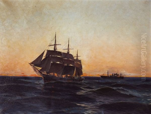 Atardecer En El Mar Oil Painting by Manuel Larravide