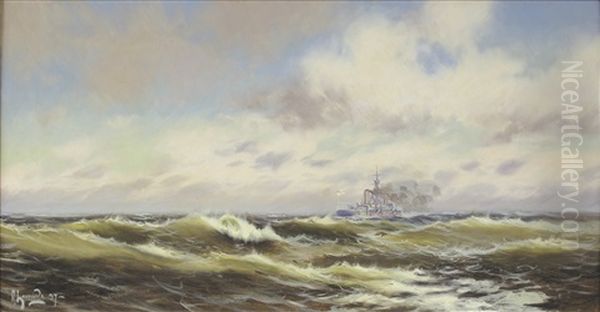 Barco A Vapor En El Rio De La Plata Oil Painting by Manuel Larravide