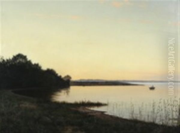 Ved Mos So, Aften, Jylland Oil Painting by Adolf Alfred Larsen