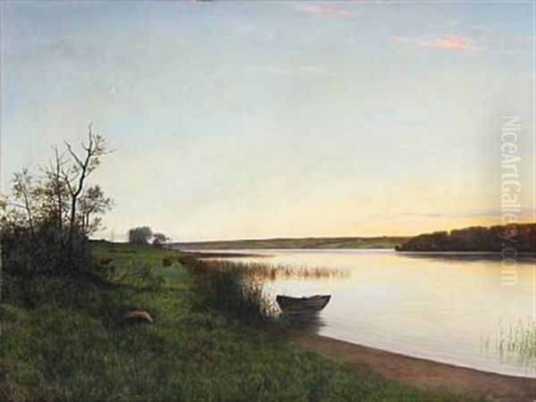 Landscape With A Lake Oil Painting by Adolf Alfred Larsen