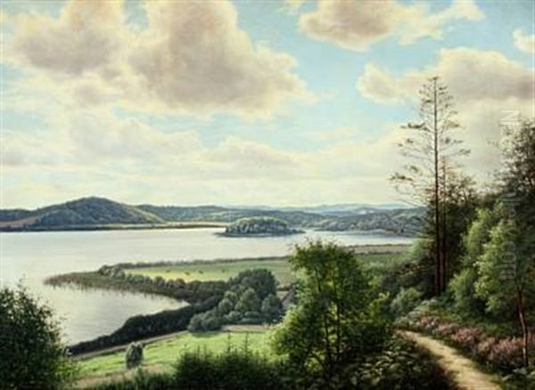 Landscape With View Of The Himmelbjerget Oil Painting by Adolf Alfred Larsen