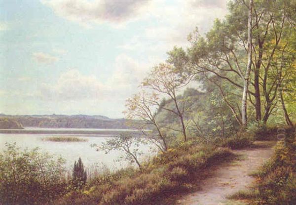 A Track By A Lake Oil Painting by Adolf Alfred Larsen