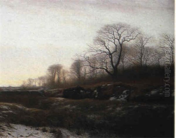 A Winter's Day Oil Painting by Adolf Alfred Larsen