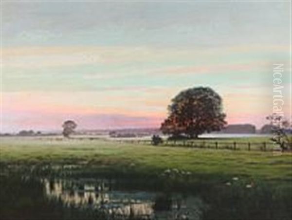 Summer Evening At Spanager Enge, Koge Oil Painting by Adolph Larsen