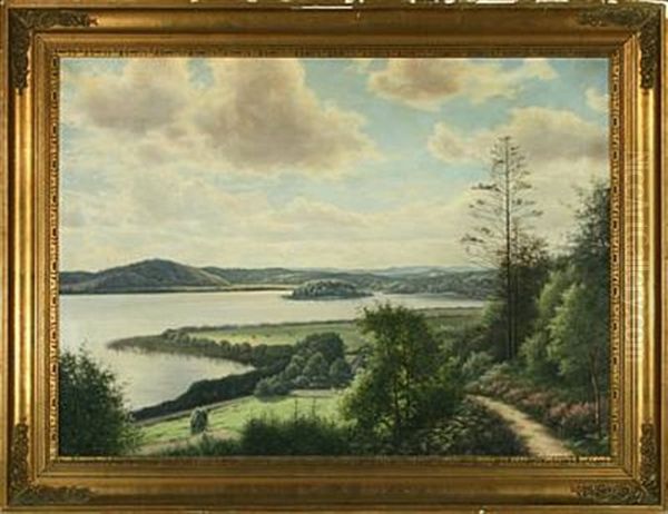 Landscape With View Of The Himmelbjerget Oil Painting by Adolph Larsen