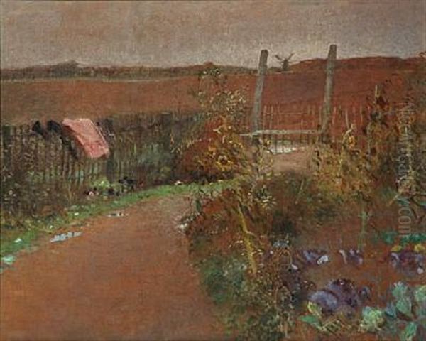 View Of A Kitchen Garden Oil Painting by Ahled Larsen