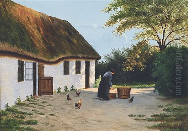 Gehoft Mit Bauerin Oil Painting by Alfred (Valdemar) Larsen