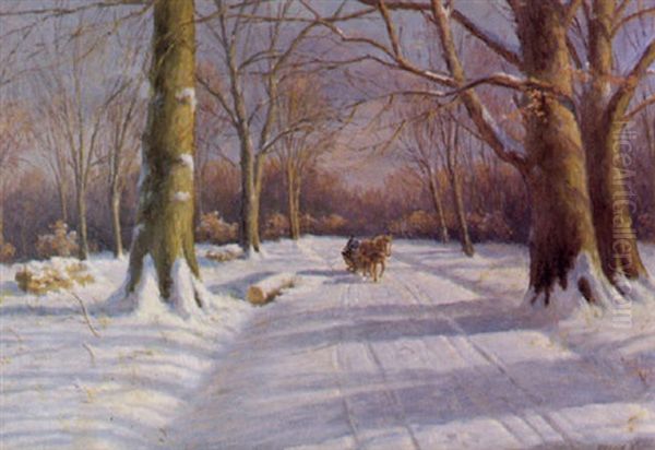 Winterwald Mit Pferdeschlitten Oil Painting by Alfred (Valdemar) Larsen