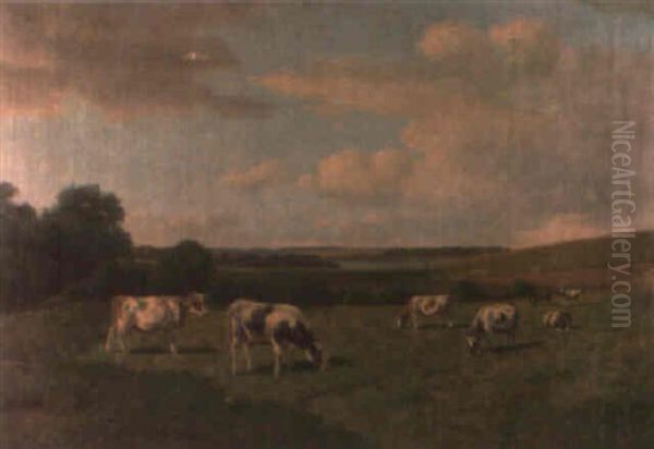 Vacas Pastando Oil Painting by Alfred (Valdemar) Larsen