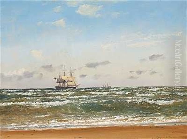 Marine Med Et Amerikansk Linieskib Oil Painting by Carl Frederick Emmanuel Larsen