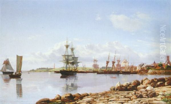 Shipping Off A Baltic Port Oil Painting by Carl Frederick Emmanuel Larsen