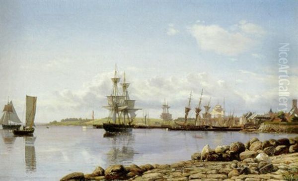 Ved Havnen I En Dansk Provinsby Oil Painting by Carl Frederick Emmanuel Larsen