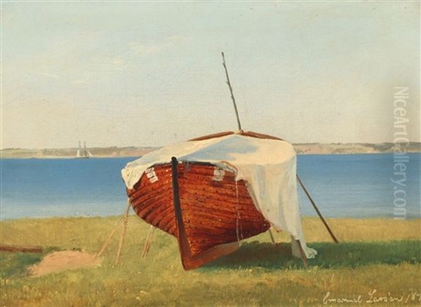 A Fishing Boat Pulled Ashore Oil Painting by Emanuel Larsen