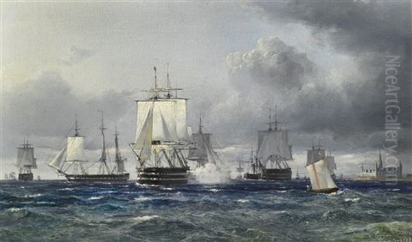 The Russian Squadron In Oresund 1848 Oil Painting by Emanuel Larsen