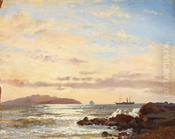 Coastal Scenery With Ships Oil Painting by Emanuel Larsen