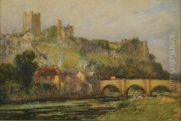 Richmond, North Yorkshire. The Castle And Town Viewedfrom The River by Arthur George Bell