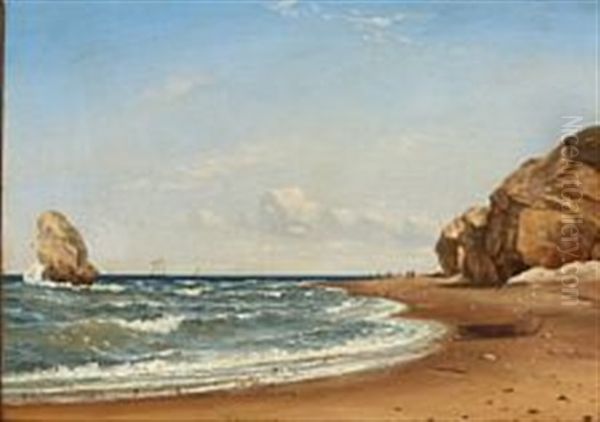 Coastal Scene With Skarreklit Near Bulbjerg, Denmark Oil Painting by Emanuel Larsen