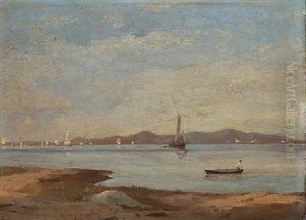 Coastal Scape With Sailing Ships Oil Painting by Emanuel Larsen