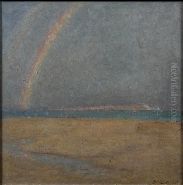 Beach Landscape With Rainbow Oil Painting by Arthur George Bell