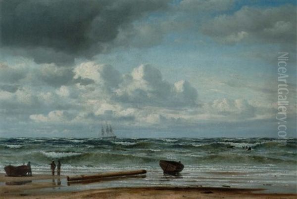 Blaesende Dag Ved Havet Oil Painting by Emanuel Larsen