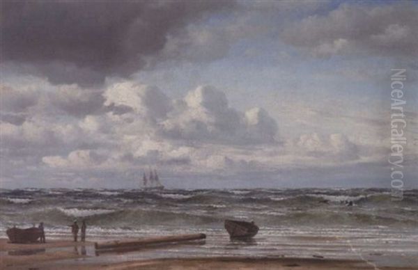 Blaesende Dag Ved Havet Oil Painting by Emanuel Larsen