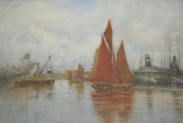 In Lowestoft Harbour Oil Painting by Arthur George Bell