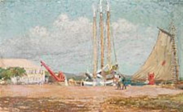 Harbour Scene From Saint Croix, The Danish West Indies Oil Painting by Hugo Valdemar Larsen