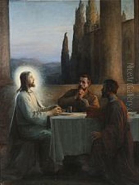 Jesus Christ In Emmaus Oil Painting by Knud Erik Larsen