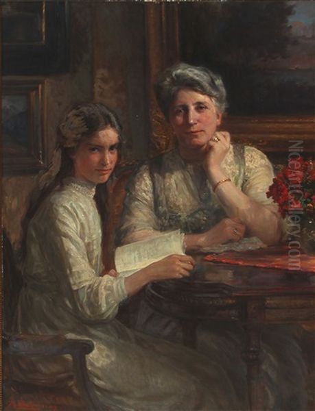 Double Portrait Of Mary Norgaard, Nee Logan, With Her Daughter Elsie Norgaard, Married Dybdal Oil Painting by Knud Erik Larsen