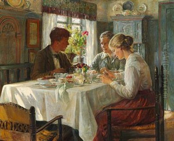 Ved Frokosten Oil Painting by Knud Erik Larsen