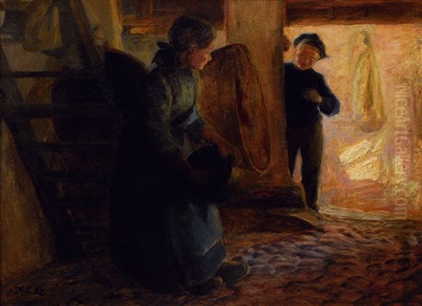 Chatting Children Oil Painting by Knud Erik Larsen