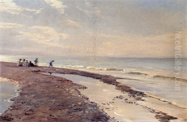 Pa Stranden En Sommerdag Oil Painting by Knud Erik Larsen