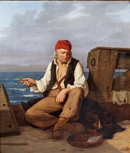 En Fisker (a Fisherman) Oil Painting by Peter Julius Larsen