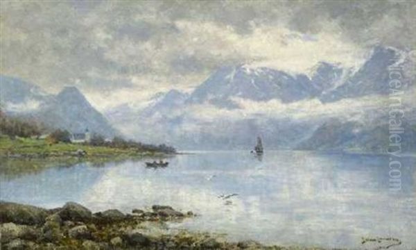 Hardanger Fjord In Norwegen Oil Painting by Johan Larssen